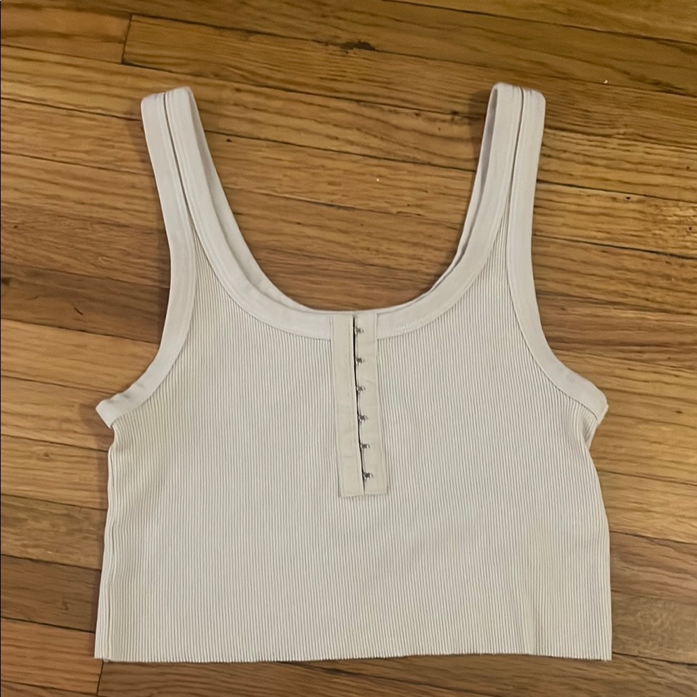 Aerie White Ribbed Crop Tank Top